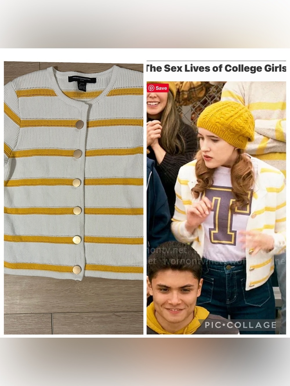 French Connection Marloe Rib White & Yellow Striped Button-Front Cardigan